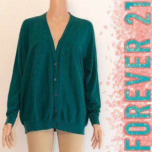 Cotton Cashmere Blend Relaxed Fit Teal 5 Button V-neck Cardigan